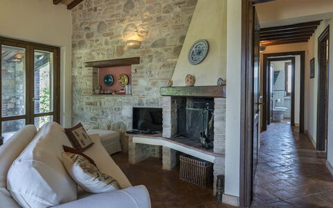 Casale al Doglio 6+1: Furniture, Interior Design, Wall, Flooring, Wood, Ceiling, Floor, Room, Lighting, Living Room