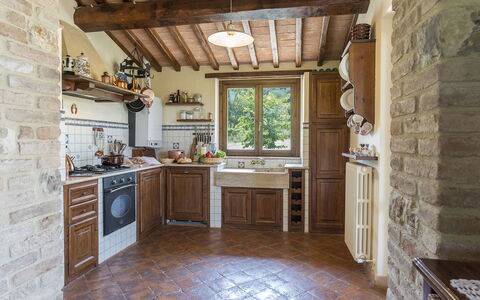 Casale al Doglio 6+1: Wall, Furniture, Kitchen, Interior Design, Wood, Flooring, Countertop, Cabinetry, Home, Floor