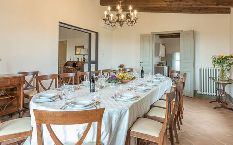 Il Colle di Donna Ilaria 12: Furniture, Interior Design, Table, Wood, Chair, Dining Room, Flooring, Kitchen & Dining Room Table, Ceiling, Floor