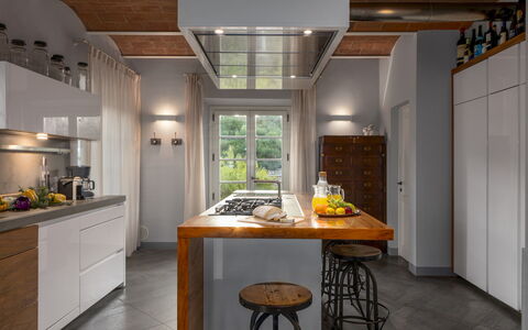 Villa Panorama 14: Furniture, Kitchen, Interior Design, Flooring, Cabinetry, Countertop, Kitchen Appliance, Wood, Major Appliance, Ceiling