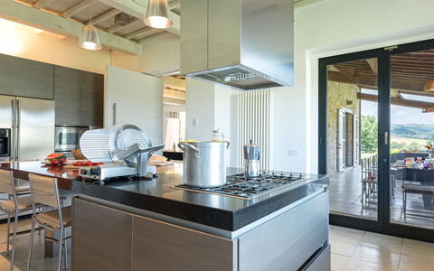 Villa le Fontane 12: Kitchen, Kitchen Appliance, Countertop, Interior Design, Major Appliance, Furniture, Home Appliance, Flooring, Kitchen Stove, Cabinetry