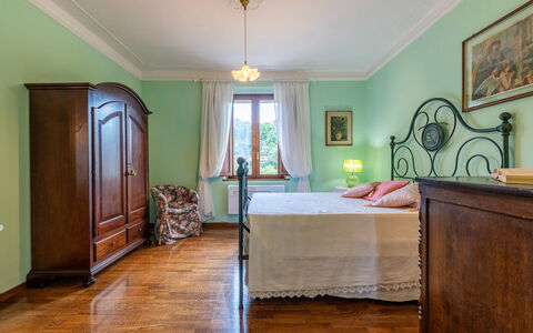 Casale le Conce 6: Furniture, Interior Design, Bed, Bedroom, Wood, Flooring, Ceiling, Floor, Room, Bedding