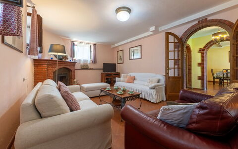 Casale le Conce 6: Furniture, Interior Design, Flooring, Couch, Floor, Ceiling, Wood, Room, Living Room, Lighting