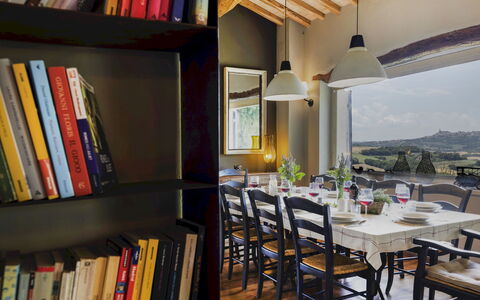 Casale delle Lavande 10: Furniture, Interior Design, Table, Chair, Ceiling, Flooring, Kitchen & Dining Room Table, Lighting, Dining Room, Room