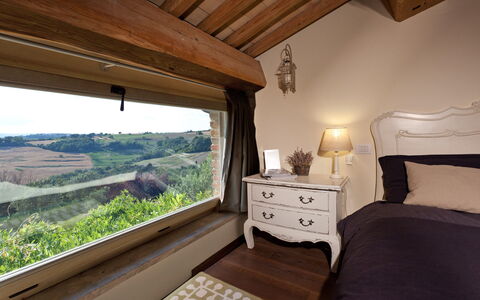 Casale delle Lavande 10: Furniture, Interior Design, Room, Bedroom, Bed, Bedding, Pillow, Hardwood, Chair, Picture Frame