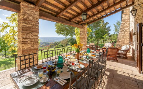 Vista del Lago 12: Furniture, Chair, Outdoor Furniture, Estate, Kitchen & Dining Room Table, Outdoor Table, Garden, Farmhouse, Brick, Eco Hotel