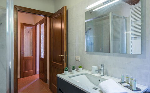 Villa Santa Maria 14: Flooring, Interior Design, Plumbing Fixture, Wall, Floor, Wood, Bathroom, Sink, Bathroom Sink, Tap