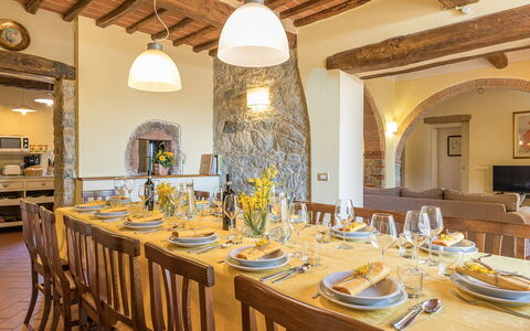 Villa Santa Maria 14: Furniture, Interior Design, Dining Room, Table, Kitchen & Dining Room Table, Flooring, Home, Chair, Ceiling, Lighting