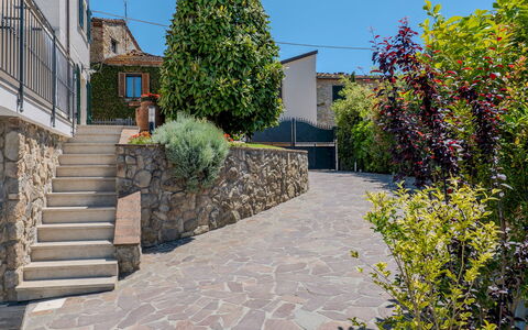 Villa Elena 9+1: Flagstone, Cobblestone, Shade, Stone Wall, Walkway, Garden, Concrete, Landscaping, Flowerpot