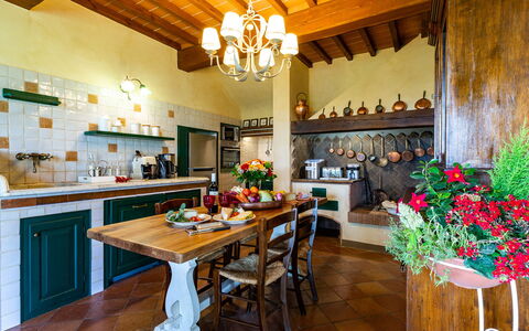 Villa Elisa 16: Furniture, Interior Design, Wood, Flooring, Kitchen, Table, Room, Lighting, Ceiling, Home