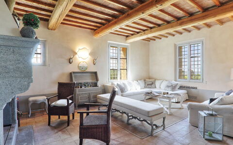 Villa Il Meluccio 12: Furniture, Interior Design, Wall, Flooring, Floor, Ceiling, Couch, Home, Chair, Living Room