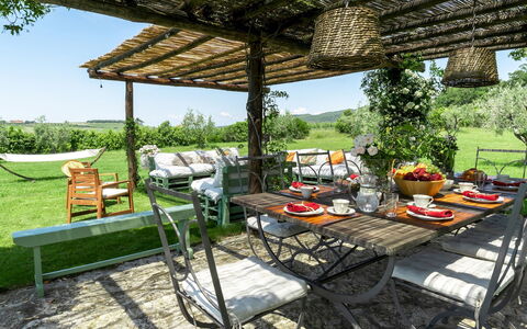 Villa Il Meluccio 12: Furniture, Outdoor Furniture, Table, Chair, Outdoor Table, Garden, Kitchen & Dining Room Table, Shade, Patio