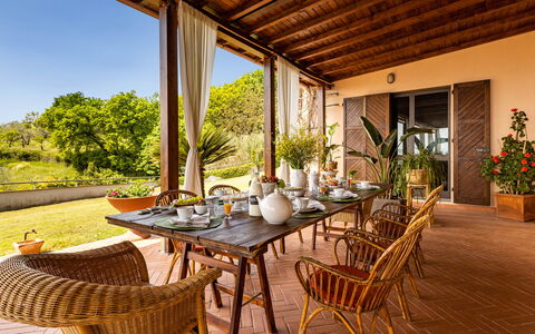 Villa Desiderio 9: Furniture, Wood, Chair, Table, Kitchen & Dining Room Table, Interior Design, Resort, Dining Room, Flowerpot, Houseplant
