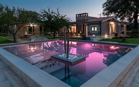Cottage Violapo 6+2: Swimming Pool, Residential Area, Garden, Estate, Resort, Water Feature, Composite Material, Landscape Lighting, Backyard, Landscaping