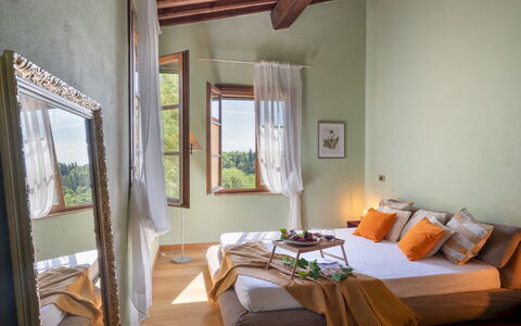 La Villa Nell'Isola Verde 12: Furniture, Interior Design, Flooring, Wood, Bed, Floor, Room, Bedroom, Home, Linens