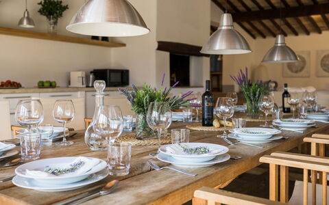 Villa Carmeli 12+2: Furniture, Interior Design, Table, Tableware, Dining Room, Kitchen & Dining Room Table, Chair, Room, Lighting, Serveware