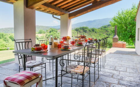 Villa Il Magnifico 10: Furniture, Table, Chair, Kitchen & Dining Room Table, Outdoor Table, Dining Room, Restaurant, Outdoor Furniture, Fruit, Houseplant