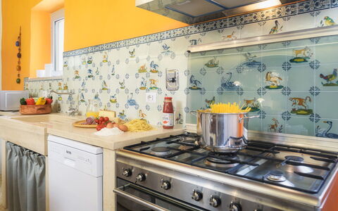 Villa le Logge 12: Kitchen, Interior Design, Countertop, Kitchen Stove, Tile, Cabinetry, Stove, Major Appliance, Kitchen Appliance, Gas Stove