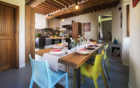 La Vecchia Pieve 8: Furniture, Interior Design, Flooring, Chair, Wall, Table, Wood, Kitchen & Dining Room Table, Dining Room, Floor