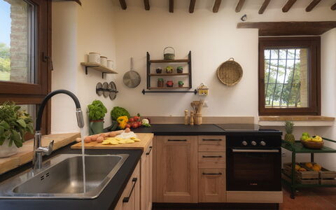 Casale Tavernelle 6: Furniture, Kitchen, Wood, Interior Design, Flooring, Countertop, Kitchen Appliance, Cabinetry, Home, Room