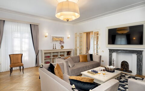 Villa Irma 10: Furniture, Interior Design, Flooring, Floor, Couch, Wall, Living Room, Wood, Ceiling, Room