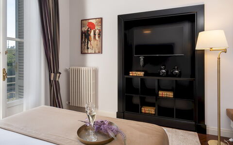 Villa Irma 10: Furniture, Interior Design, Wall, Room, Wood, Television, Floor, Home, Flooring, Lighting