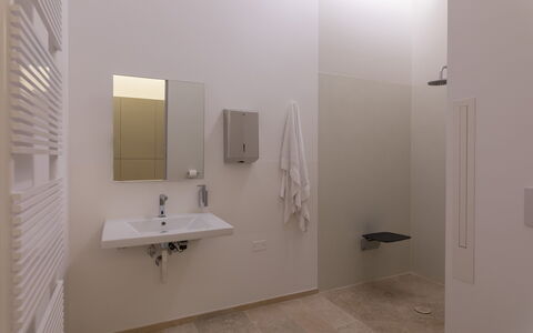 Villa Anna Elisa 8: Flooring, Wall, Floor, Plumbing Fixture, Interior Design, Wood, Bathroom, Bathroom Sink, Ceiling, Mirror