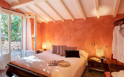 Villa Corallina 12: Furniture, Bed, Interior Design, Bedroom, Wall, Bed Sheet, Wood, Bedding, Flooring, Floor