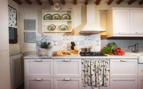 Podere Il Chiesino 8+2: Kitchen, Interior Design, Furniture, Major Appliance, Cabinetry, Countertop, Kitchen Appliance, Flooring, Home, Room