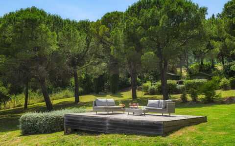 Podere Il Chiesino 8+2: Furniture, Wood, Outdoor Furniture, Garden, Bench, Outdoor Bench, Groundcover, Outdoor Table, Shade