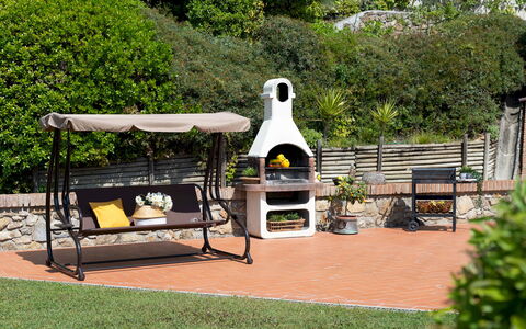 Villa Nikka 6: Furniture, Garden, Outdoor Furniture, Outdoor Table, Shade, Barbecue, Backyard, Lawn, Outdoor Structure, Chair