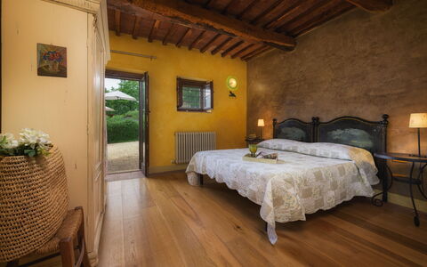 Podere Santa Croce 10: Furniture, Wall, Interior Design, Flooring, Bedroom, Bed, Home, Floor, Lighting, House