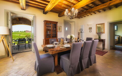 Villa Flaminia 8+2 -: Furniture, Interior Design, Table, Chair, Wood, Dining Room, Kitchen & Dining Room Table, Flooring, Room, Floor