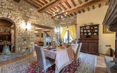 Residenza Collefiorito 26: Furniture, Wall, Interior Design, Flooring, Chair, Table, Ceiling, Dining Room, Lighting, Kitchen & Dining Room Table