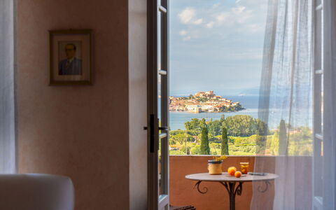 Casa del Duca 10: Sea, Ocean, Eco Hotel, Curtain, Window Treatment, Lamp, Evening, Linens, Houseplant, Resort