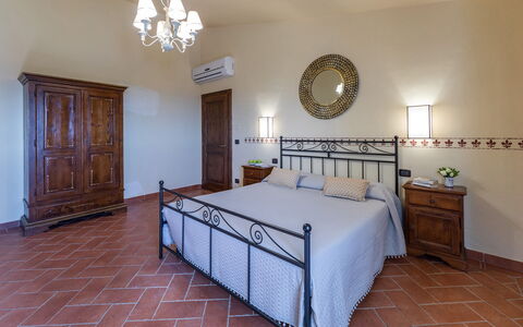 Villa Stroncoli 14: Flooring, Floor, Interior Design, Furniture, Room, Bedroom, Bed, Drawer, Bed Frame, Ceiling