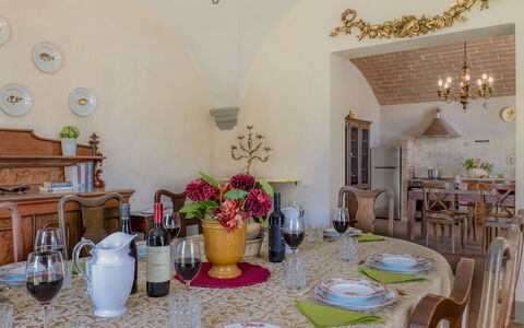 Villa Iside 8: Furniture, Interior Design, Table, Flooring, Chair, Kitchen & Dining Room Table, Dining Room, Porcelain, Ceiling, Houseplant