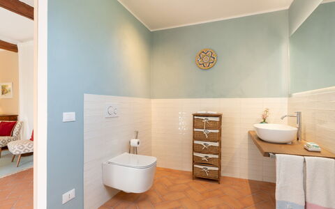 Villa Allodola 12: Flooring, Floor, Interior Design, Plumbing Fixture, Bathroom, Home, Plumbing, Room, Tap, Tile