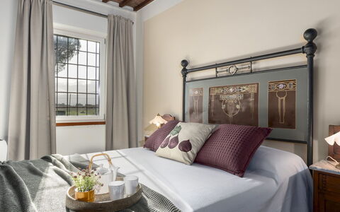 Tenuta Francigena 8: Bed, Bedroom, Interior Design, Furniture, Bedding, Bed Sheet, Linens, Room, Flooring, Picture Frame