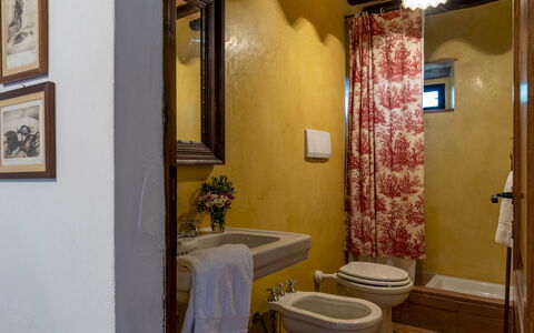 Castellare in Poggio 10: Wall, Interior Design, Bathroom Sink, Plumbing Fixture, Flooring, Bathroom, Floor, Furniture, Lighting, Room
