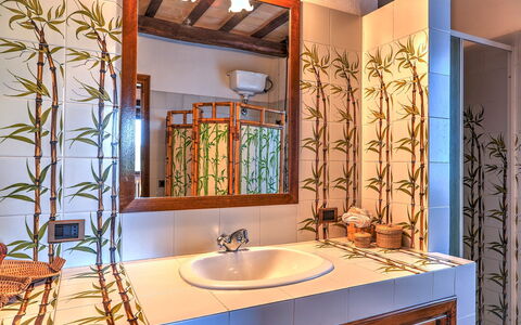 Casale Tre Cipressi 10: Wall, Bathroom Sink, Interior Design, Plumbing Fixture, Sink, Tap, Ceiling, Lighting, Plumbing, Bathroom