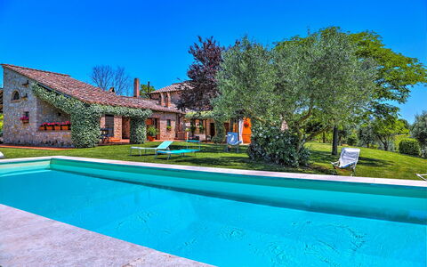 Casale Tre Cipressi 10: Blue, House, Architecture, Home, Estate, Farmhouse, Swimming Pool, Garden, Lawn, Cottage