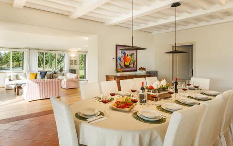 Casale Ombrone 11: Furniture, Interior Design, Table, Chair, Flooring, Ceiling, Dining Room, Wood, Kitchen & Dining Room Table, Room
