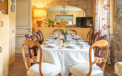 Casale delle Farfalle 12: Furniture, Interior Design, Table, Wood, Chair, Dining Room, Kitchen & Dining Room Table, Textile, Lighting, Room