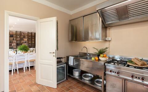 Villa Iole 14: Kitchen, Countertop, Interior Design, Kitchen Appliance, Furniture, Wood, Flooring, Major Appliance, Cabinetry, Ceiling
