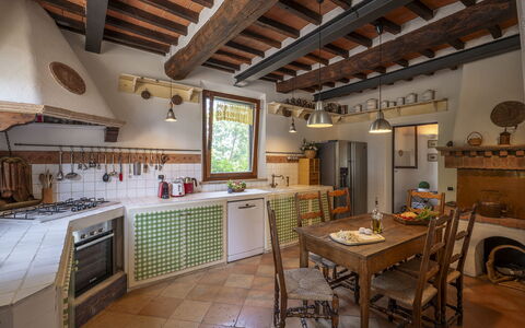 Podere Casanovina 12: Kitchen, Interior Design, Furniture, Flooring, Wood, Countertop, Home, Kitchen Appliance, Cabinetry, Floor