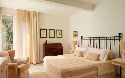 Villa Il Faro 10: Furniture, Bed, Interior Design, Bedroom, Wall, Flooring, Floor, Wood, Room, Bedding