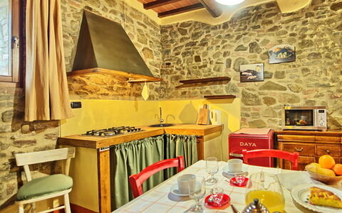 Podere Orietta: Room, Property, Interior Design, Yellow, Building, Wall, Furniture, Countertop, Wallpaper, Kitchen