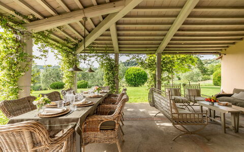 Villa Danilo: Furniture, Plant, Table, Property, Chair, Lighting, Shade, Outdoor Furniture, Architecture, Interior Design