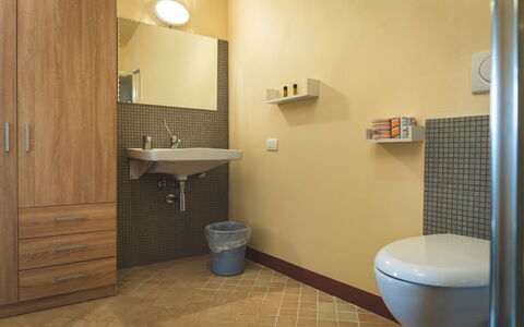 Poggio Falcone: Mirror, Plumbing Fixture, Property, Bathroom Sink, Sink, Building, Bathroom, Tap, Purple, Bathroom Cabinet
